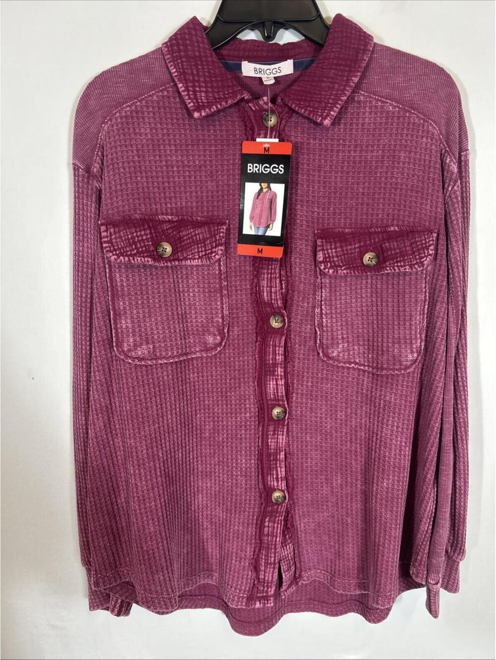 $60 Briggs Woman’s Relaxed Fit Button Front Long Sleeve Waffle Shirt M